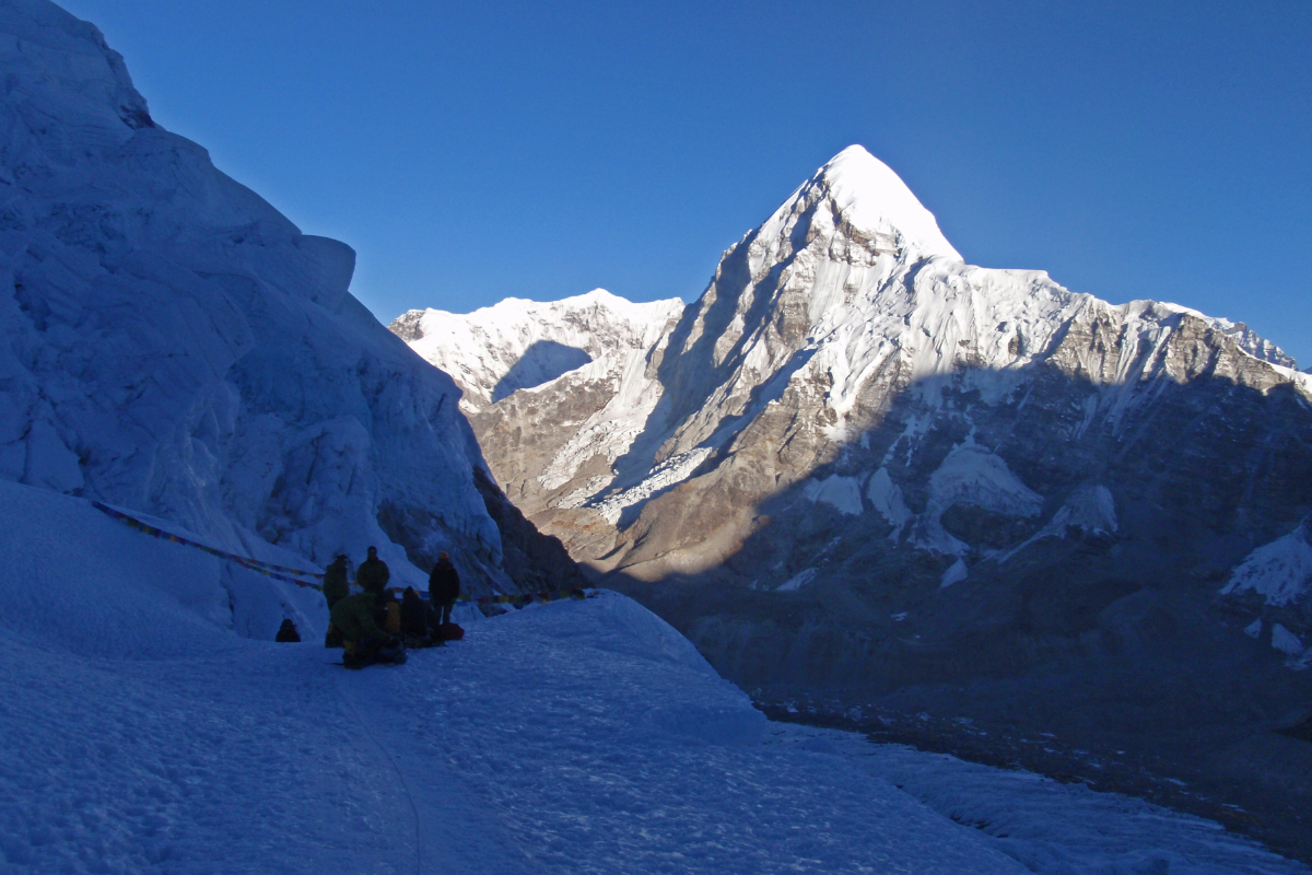Looking back at Pumori from within the icefall